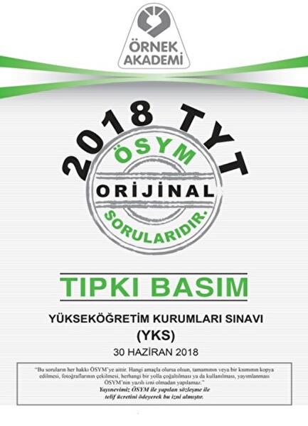 Örnek Akademi 2018 TYT Soru Kitapçığı Tıpkı Basım