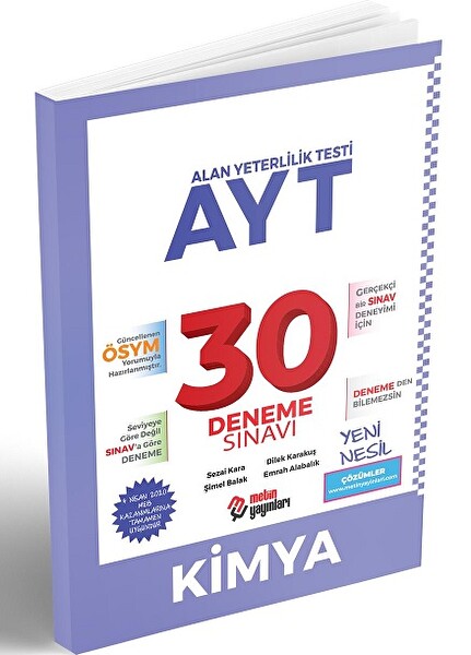 Metin AYT Kimya 30 Deneme Sınavı (2021)