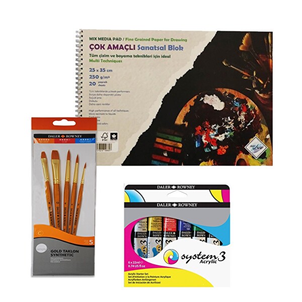 Daler Rowney Akrilik Set 25x35 20 Sf Defter+Akrilik Set+Fırça Seti