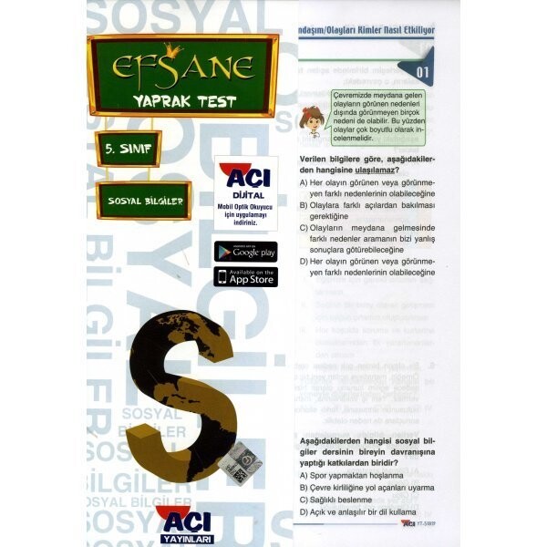 Açı 5. Sınıf Sosyal Bilgiler Çek Kopart Yaprak Test