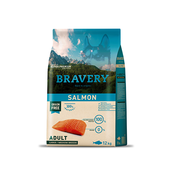 Bravery Somon Balıklı Büyük/Orta Taneli Yetişkin Köpek Maması 12Kg