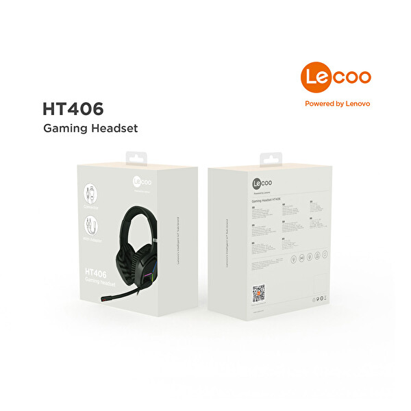 Lenovo Lecoo Ht406 Kulak Üstü Rgb Led Aydınlatmalı Kablolu Gaming Kulaklık Siyah