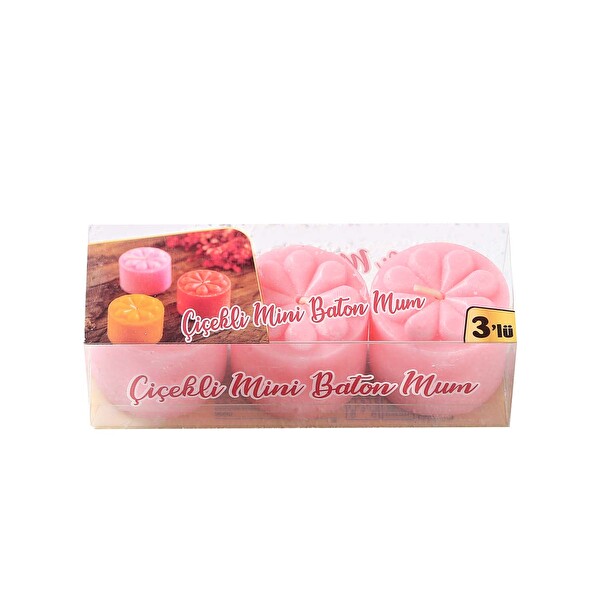 OriaLight Çiçekli Baton Mum 3'lü 