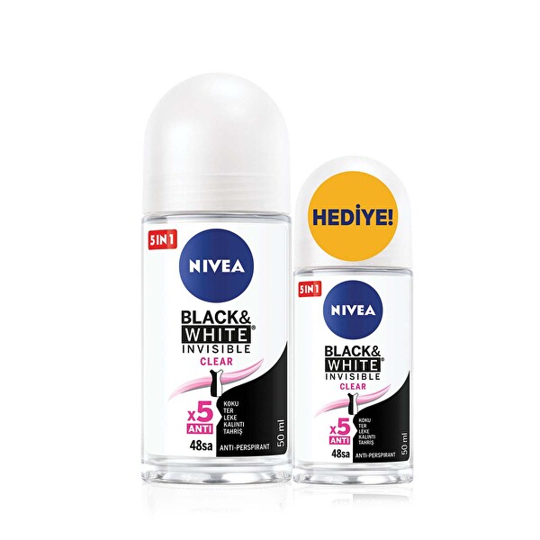 Nivea Invisible Black & White Clear Kadın Roll-on  50ml+25ml