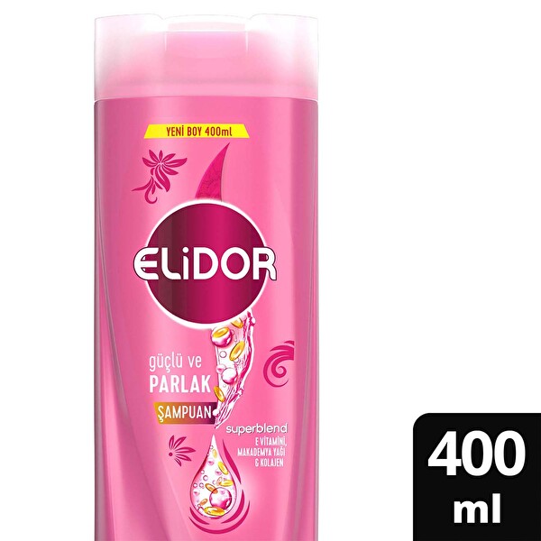 Elidor Superblend Saç Bakım Şampuanı Güçlü ve Parlak E Vitamini Makademya Yağı Kolajen 400 ml