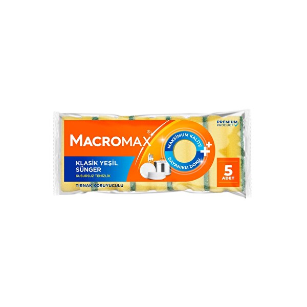 Macromax Klasik Yeşil Oluklu Sünger 5'Li
