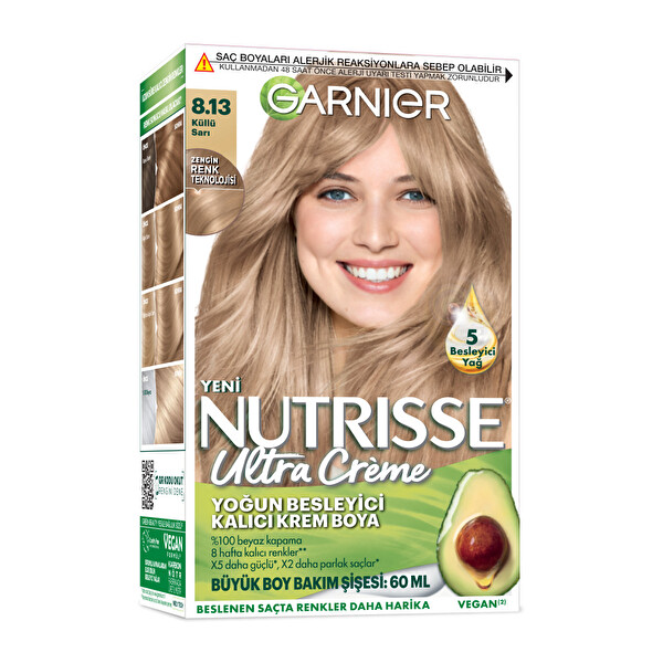 Garnier Nutrisse Yoğun Besleyici Kalıcı Krem Saç Boyası 8.13 Küllü Sarı