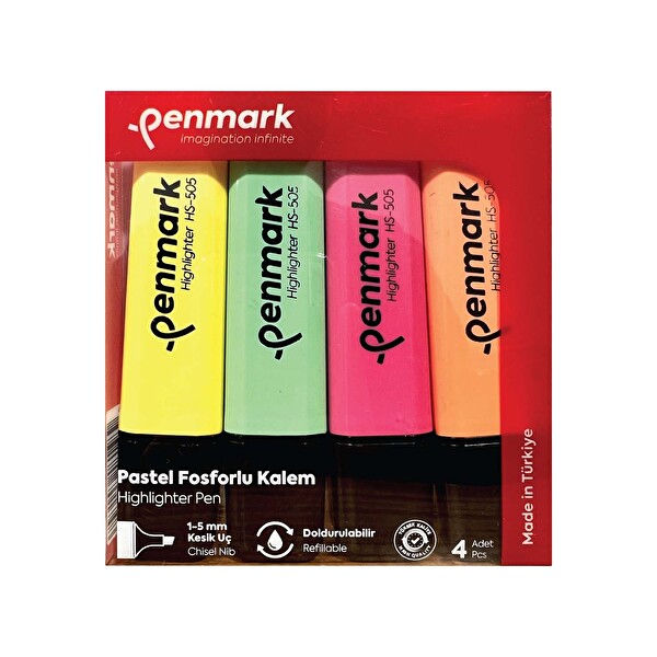 Penmark Fosforlu Kalem Pastel Renkler 4'lü