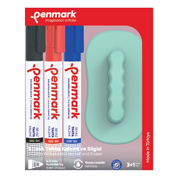 Penmark Beyaz Tahta Kalemi 3'lü Set+Silgi