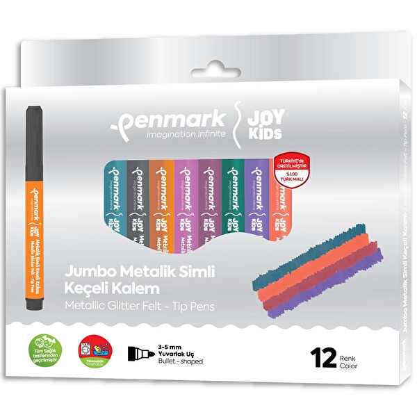 Penmark Yıkanabilir Metalik Simli Jumbo Keçeli Kalem 12 Renk