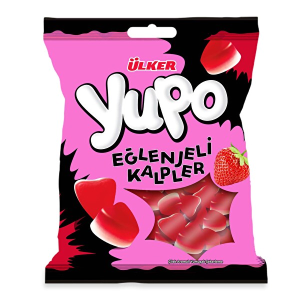 Yupo Eğlenjeli Kalpler Çilek Aromalı Yumuşak Şekerleme 80 g
