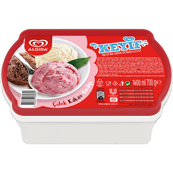 Algida Keyif Çilek Vanilya Kakao 1400 ml