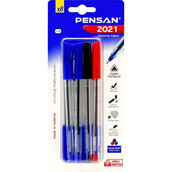 Pensan TR21 Tükenmez Kalem 8'li Blister 1mm