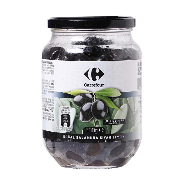 Carrefour Doğal Salamura Yağlı Siyah Zeytin 500G/231-290 M-L