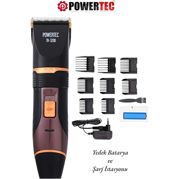 Powertec TR-3200 Kablosuz Şarjlı Profesyonel Saç, Sakal, Ense, Vücut  Tıraş Makinesi