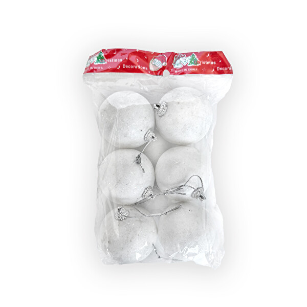6Lı 6 Cm Toplar Simli Beyaz