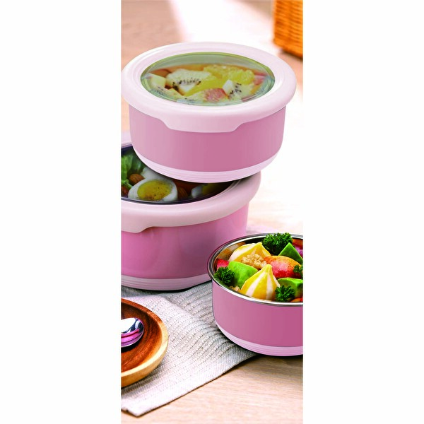 Yuvarlak Saklama Kabı 730 Ml Pembe