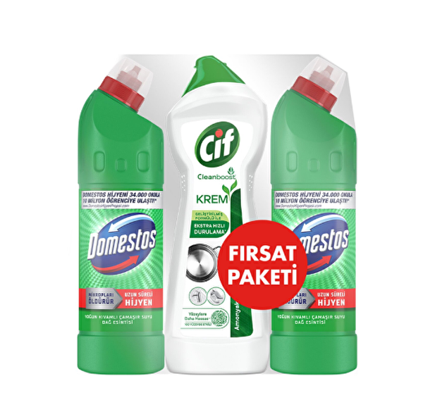Cif Krem Amonyaklı 750 ml+Domestos Dağ Esintisi 750 ml x 2 Adet