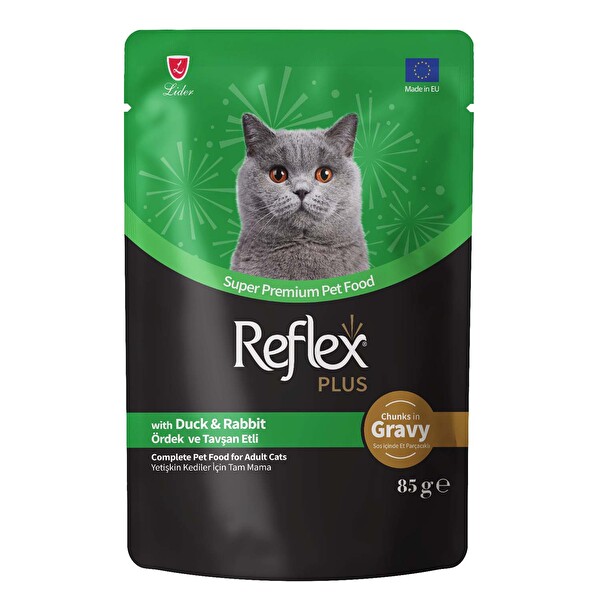 Reflex Plus Sos İçinde Et Parçacıklı Ördekli Ve Tavşanlı Yetişkin Kedi Maması 85 g